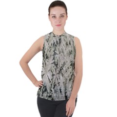 Pale Tropical Floral Print Pattern Mock Neck Chiffon Sleeveless Top by dflcprintsclothing