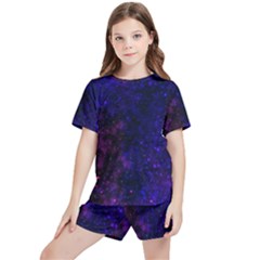 Blue,pink,red And Purple Galaxy Kids  Tee And Sports Shorts Set by Dazzleway