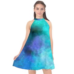 Blue Galaxy Halter Neckline Chiffon Dress  by Dazzleway