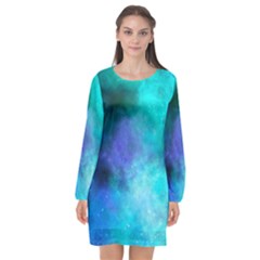 Blue Galaxy Long Sleeve Chiffon Shift Dress  by Dazzleway