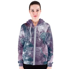Teal And Purple Alcohol Ink Women s Zipper Hoodie by Dazzleway