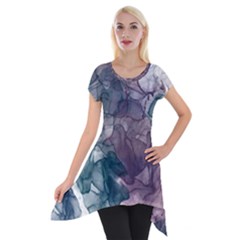 Teal And Purple Alcohol Ink Short Sleeve Side Drop Tunic