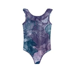 Teal And Purple Alcohol Ink Kids  Frill Swimsuit