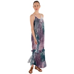 Teal And Purple Alcohol Ink Cami Maxi Ruffle Chiffon Dress