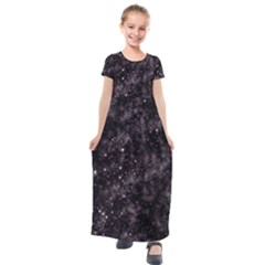 Pink Gray Galaxy Kids  Short Sleeve Maxi Dress