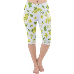 Yellow Flowers Lightweight Velour Cropped Yoga Leggings