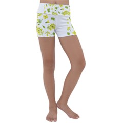 Yellow Flowers Kids  Lightweight Velour Yoga Shorts