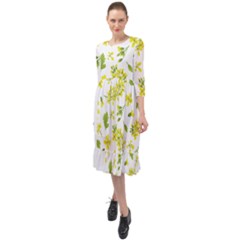 Yellow Flowers Ruffle End Midi Chiffon Dress by designsbymallika