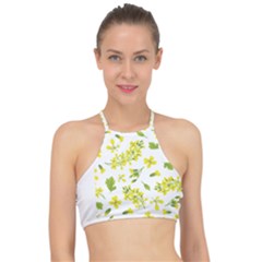 Yellow Flowers Racer Front Bikini Top by designsbymallika
