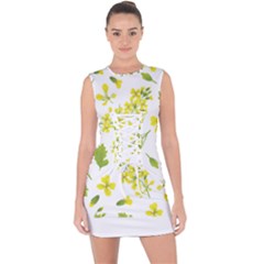 Yellow Flowers Lace Up Front Bodycon Dress