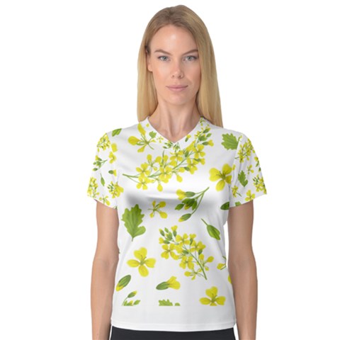 Yellow Flowers V-neck Sport Mesh Tee by designsbymallika