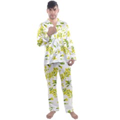 Yellow Flowers Men s Long Sleeve Satin Pyjamas Set by designsbymallika