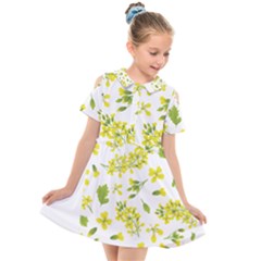 Yellow Flowers Kids  Short Sleeve Shirt Dress by designsbymallika