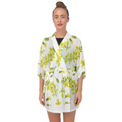 Yellow Flowers Half Sleeve Chiffon Kimono by designsbymallika