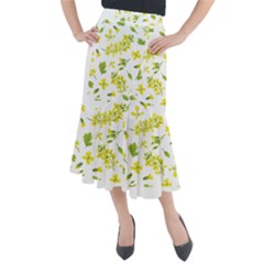 Yellow Flowers Midi Mermaid Skirt by designsbymallika