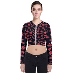 Red Roses Long Sleeve Zip Up Bomber Jacket by designsbymallika