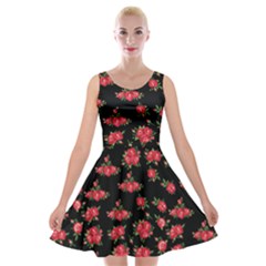 Red Roses Velvet Skater Dress by designsbymallika