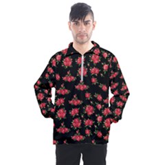 Red Roses Men s Half Zip Pullover by designsbymallika