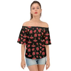Red Roses Off Shoulder Short Sleeve Top by designsbymallika