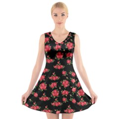 Red Roses V-neck Sleeveless Dress by designsbymallika