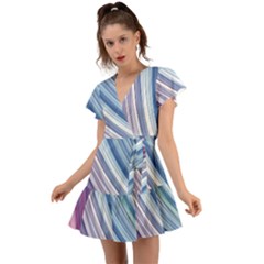 Rainbow Stripes Flutter Sleeve Wrap Dress by Dazzleway
