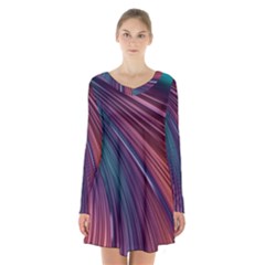 Metallic rainbow Long Sleeve Velvet V-neck Dress