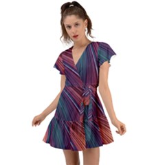 Metallic rainbow Flutter Sleeve Wrap Dress