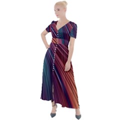 Metallic rainbow Button Up Short Sleeve Maxi Dress