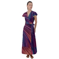 Metallic rainbow Flutter Sleeve Maxi Dress