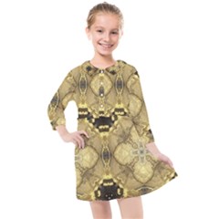 Black And Gold Kids  Quarter Sleeve Shirt Dress by Dazzleway