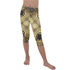 Black And Gold Kids  Lightweight Velour Capri Leggings  by Dazzleway