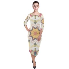 Cute Kaleidoscope Quarter Sleeve Midi Velour Bodycon Dress by Dazzleway