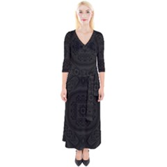 Black And Gray Quarter Sleeve Wrap Maxi Dress by Dazzleway