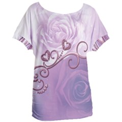 Wonderful Soft Violet Roses With Hearts Women s Oversized Tee by redcarpettees