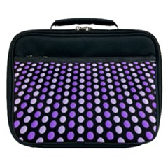 Purple And Pink Dots Pattern, Black Background Lunch Bag by Casemiro