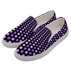 Purple And Pink Dots Pattern, Black Background Men s Canvas Slip Ons by Casemiro