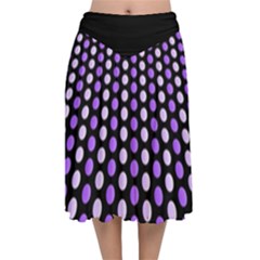 Purple And Pink Dots Pattern, Black Background Velvet Flared Midi Skirt by Casemiro