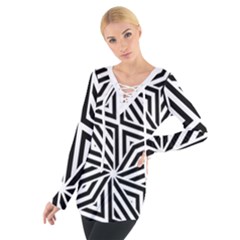Black And White Abstract Lines, Geometric Pattern Tie Up Tee by Casemiro