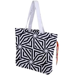 Black And White Abstract Lines, Geometric Pattern Drawstring Tote Bag by Casemiro