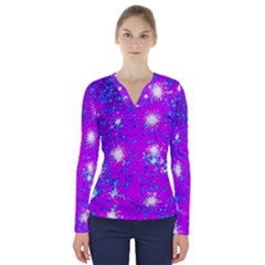 Privet Hedge With Starlight V-neck Long Sleeve Top by essentialimage