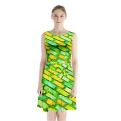 Diagonal Street Cobbles Sleeveless Waist Tie Chiffon Dress by essentialimage