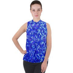 Blue Sequin Dreams Mock Neck Chiffon Sleeveless Top by essentialimage