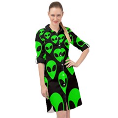 We Are Watching You! Aliens Pattern, Ufo, Faces Long Sleeve Mini Shirt Dress by Casemiro