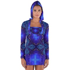 Blue Ornate Long Sleeve Hooded T-shirt by Dazzleway