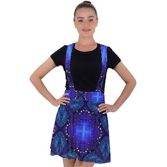 Blue Ornate Velvet Suspender Skater Skirt by Dazzleway