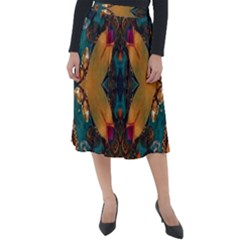 Teal And Orange Classic Velour Midi Skirt 