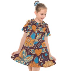 Butterfly And Flowers Kids  Short Sleeve Shirt Dress by goljakoff