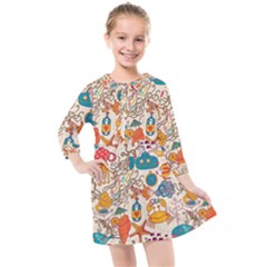 Sea Creatures Kids  Quarter Sleeve Shirt Dress by goljakoff