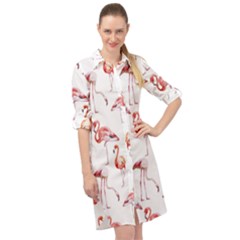 Rose Flamingos Long Sleeve Mini Shirt Dress by goljakoff