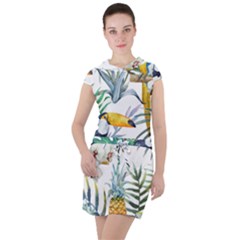 Tropical flowers Drawstring Hooded Dress